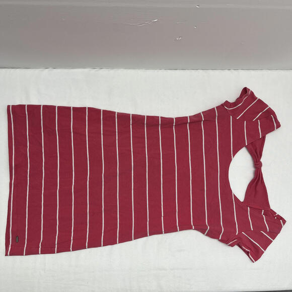 Y2K garage pink white striped bodycon mini dress with pink bow cutout back - Picture 2 of 7